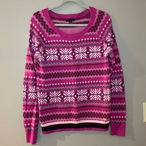 Crewneck winter sweater pink and white (m)